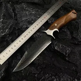 Handmade Fixed Blade Camping Knife - Full Tang Wood Handle, Gorgeous Pattern with Leather Sheath, EDC Knife for Outdoor, Survival  or everyday use