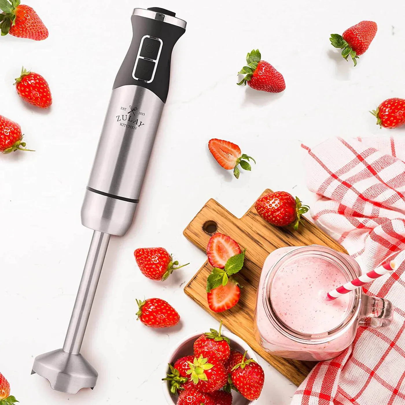 Immersion Blender 500W Stainless Steel Whisk & Frother Attachments 8 Speed