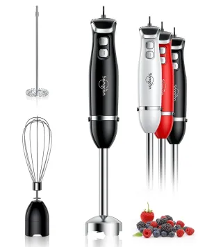 Immersion Blender Handheld, 3-in-1 Hand Blender Electric, 400W Handheld Blender, Stainless Steel Blade Stick Blender With Whisk, Milk Frother Attachments - Black