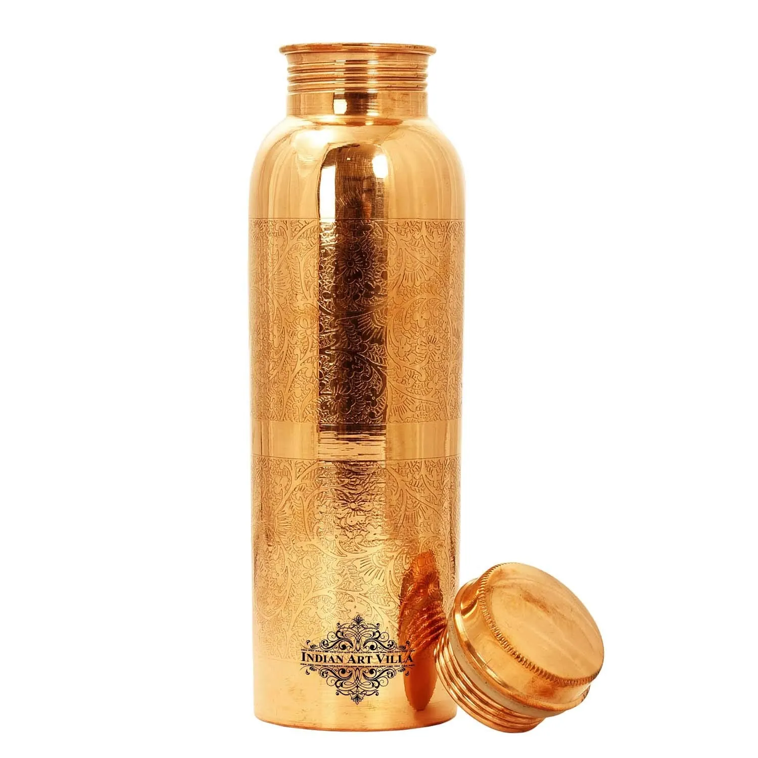 INDIAN ART VILLA Pure Copper Drinkware Gift Set of Embossed Design 1 Bottle & 2 Glass with Gift Box, Gift Item for Diwali, Bithday & Parties, Bottle-1 Litre & Glass-300 ml