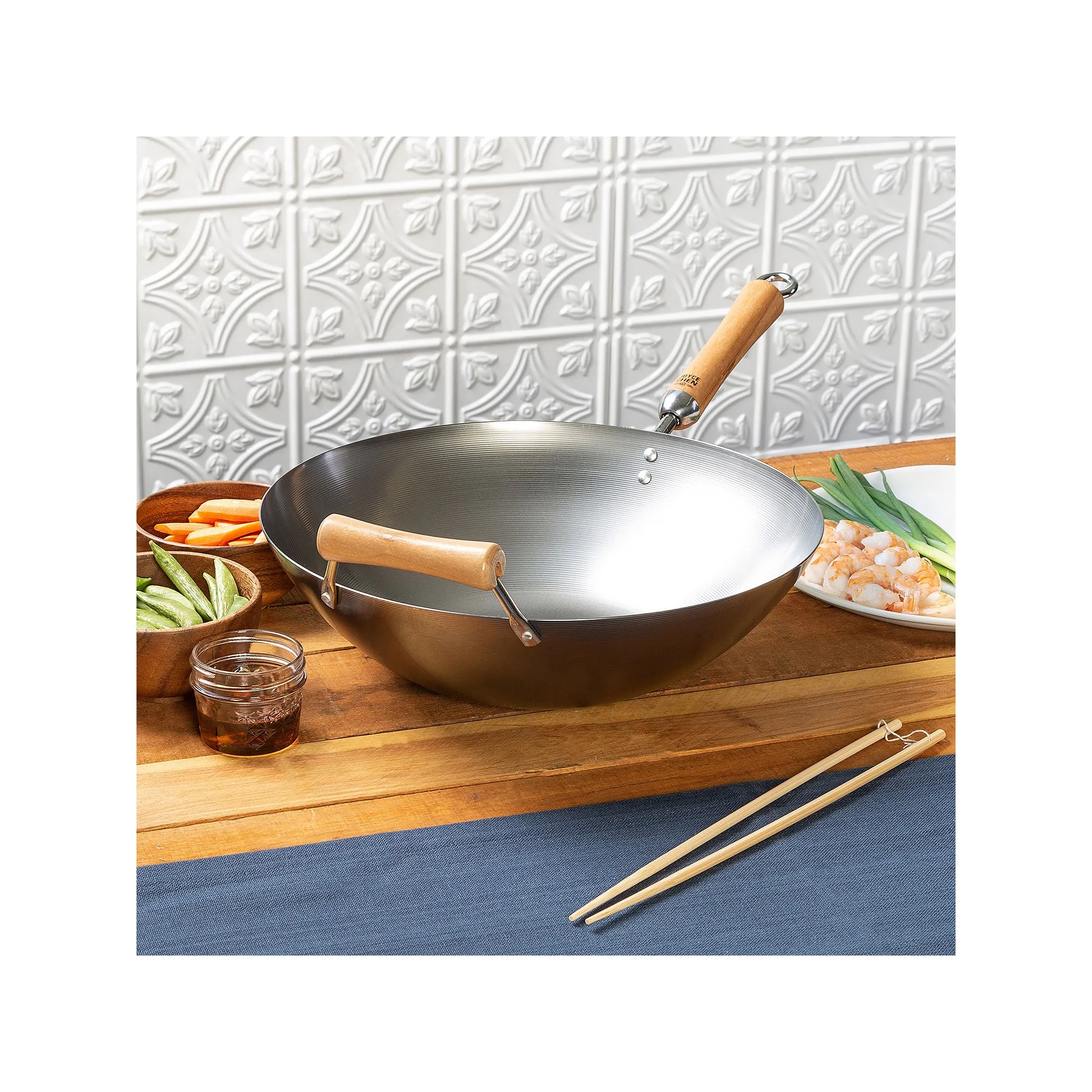 Joyce Chen Carbon Steel 14" Wok With Birch Handle - SILVER ONE SIZE