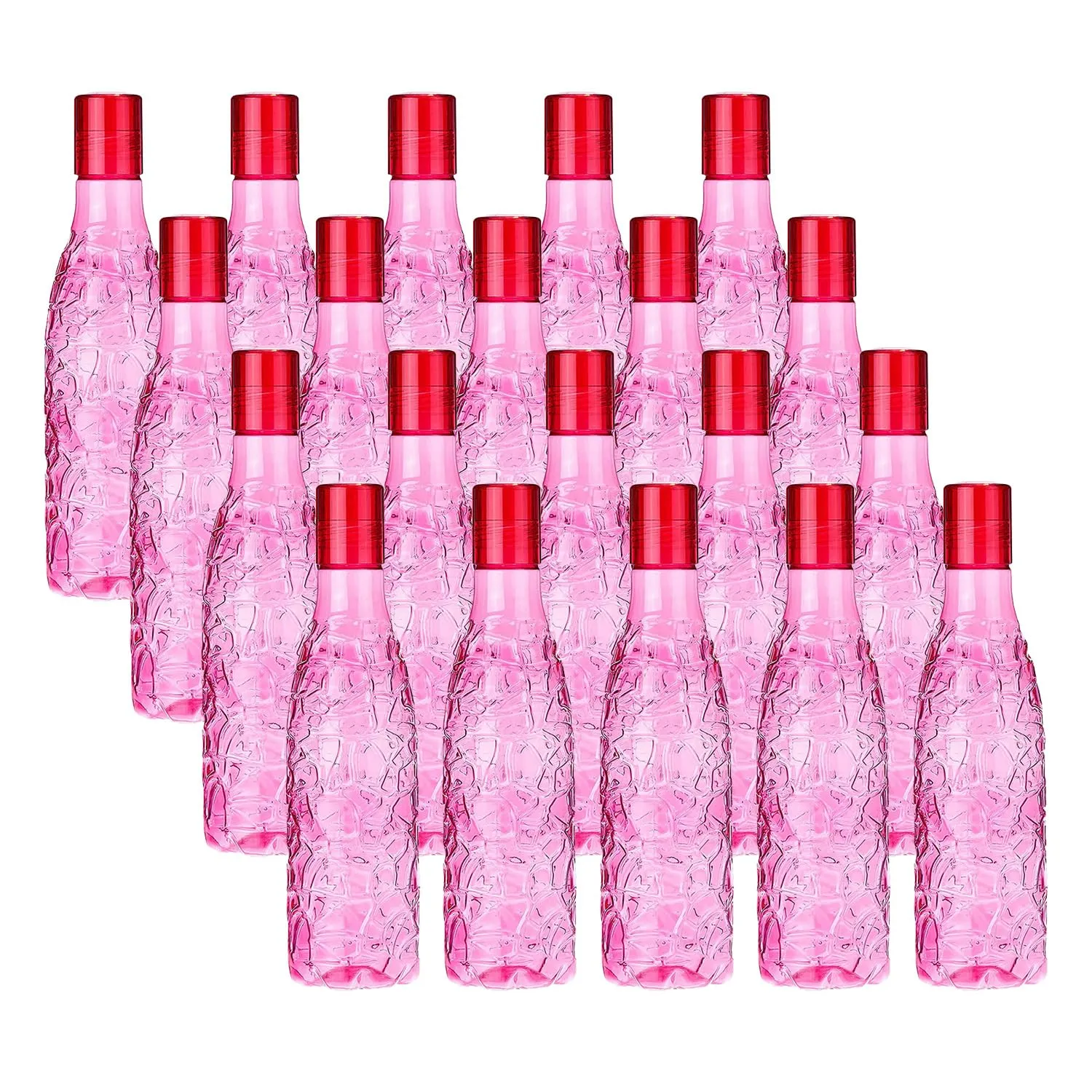 Kuber Industries BPA-Free Plastic Water Bottle|Leak Proof, Firm Grip, 100% Food Grade Plastic Bottles|for Home, Office, & Gym|Unbreakable, Freezer Proof, Fridge Water Bottle|Set of 4|Pink (Pack of 5)