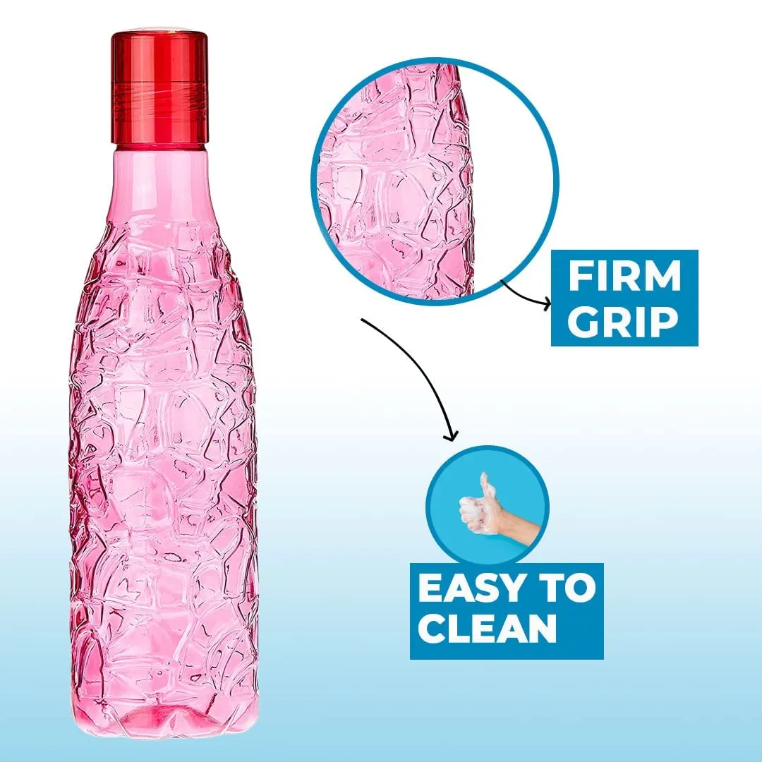 Kuber Industries BPA-Free Plastic Water Bottle|Leak Proof, Firm Grip, 100% Food Grade Plastic Bottles|for Home, Office, & Gym|Unbreakable, Freezer Proof, Fridge Water Bottle|Set of 4|Pink (Pack of 5)