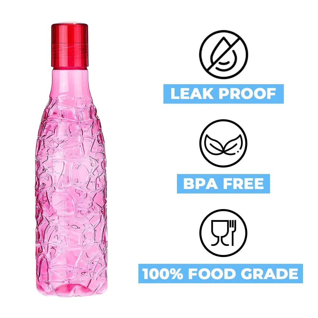 Kuber Industries BPA-Free Plastic Water Bottle|Leak Proof, Firm Grip, 100% Food Grade Plastic Bottles|for Home, Office, & Gym|Unbreakable, Freezer Proof, Fridge Water Bottle|Set of 4|Pink (Pack of 5)