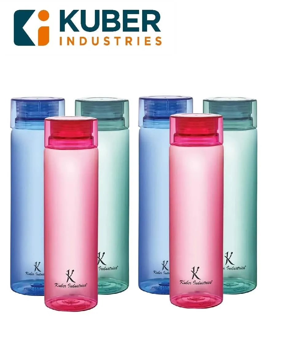 Kuber Industries Set of 6 Plastic Water Bottle | 1 Litre Round Plastic Water Bottle | Refrigerator Safe and BPA free PET Water Bottle |Perfect For School College Work Gym | Pack of 2 | Multicolour