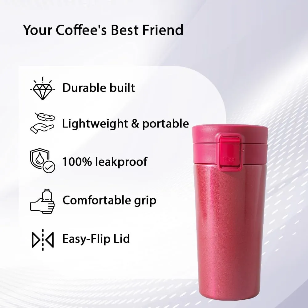 Kuber industries Stainless Steel Insulated Coffee Tumbler with Sipper Lid 380 ML-Pack of 2 (Red)