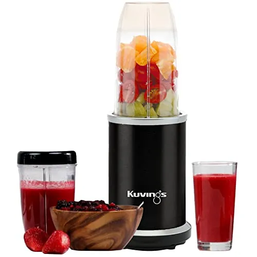 Kuvings Nutri Blender PRO Phantom Black, Powerful 1000 Watts Motor, Mixer/Grinder/Smoothie Maker, Blender for Smoothies and Juices, Stainless Steel Body, 2 Blade Set: Wet & Dry