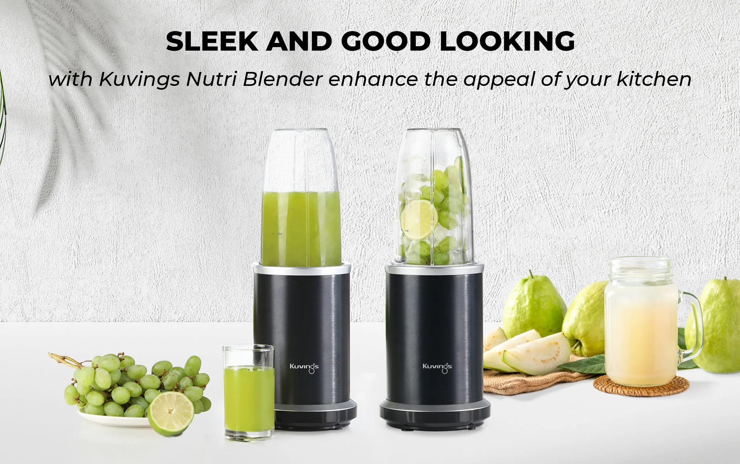 Kuvings Nutri Blender PRO Phantom Black, Powerful 1000 Watts Motor, Mixer/Grinder/Smoothie Maker, Blender for Smoothies and Juices, Stainless Steel Body, 2 Blade Set: Wet & Dry