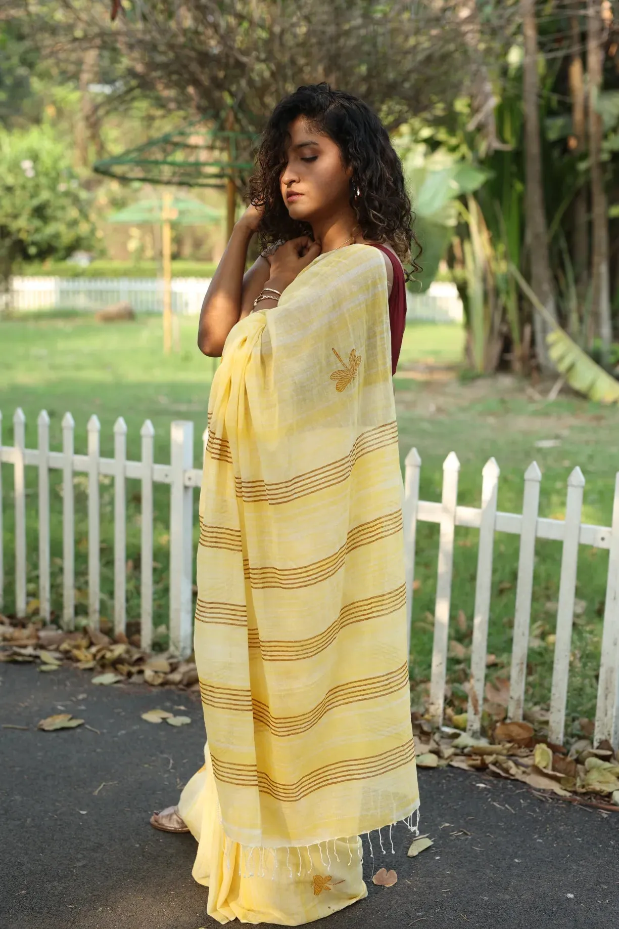 Lemon Sunlight Serenade Handloom Organic Cotton Saree