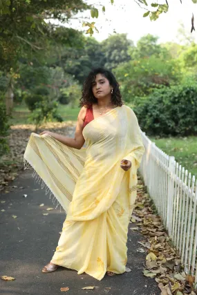 Lemon Sunlight Serenade Handloom Organic Cotton Saree