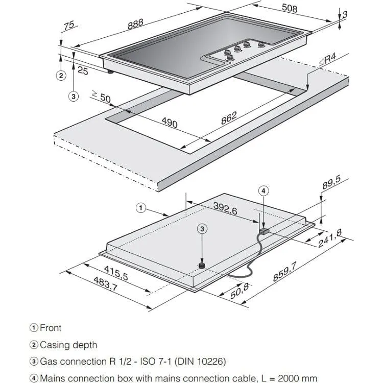 Miele KM2354 89cm Stainless Steel Low Profile 5 Burner Gas Hob