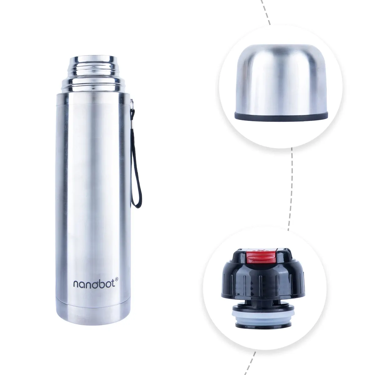 Nanobot Therma Flask - 1 Ltr | Stainless Steel Water Bottle/ 12 x 3.5 Inches/ Thermosteel Bottle for Home