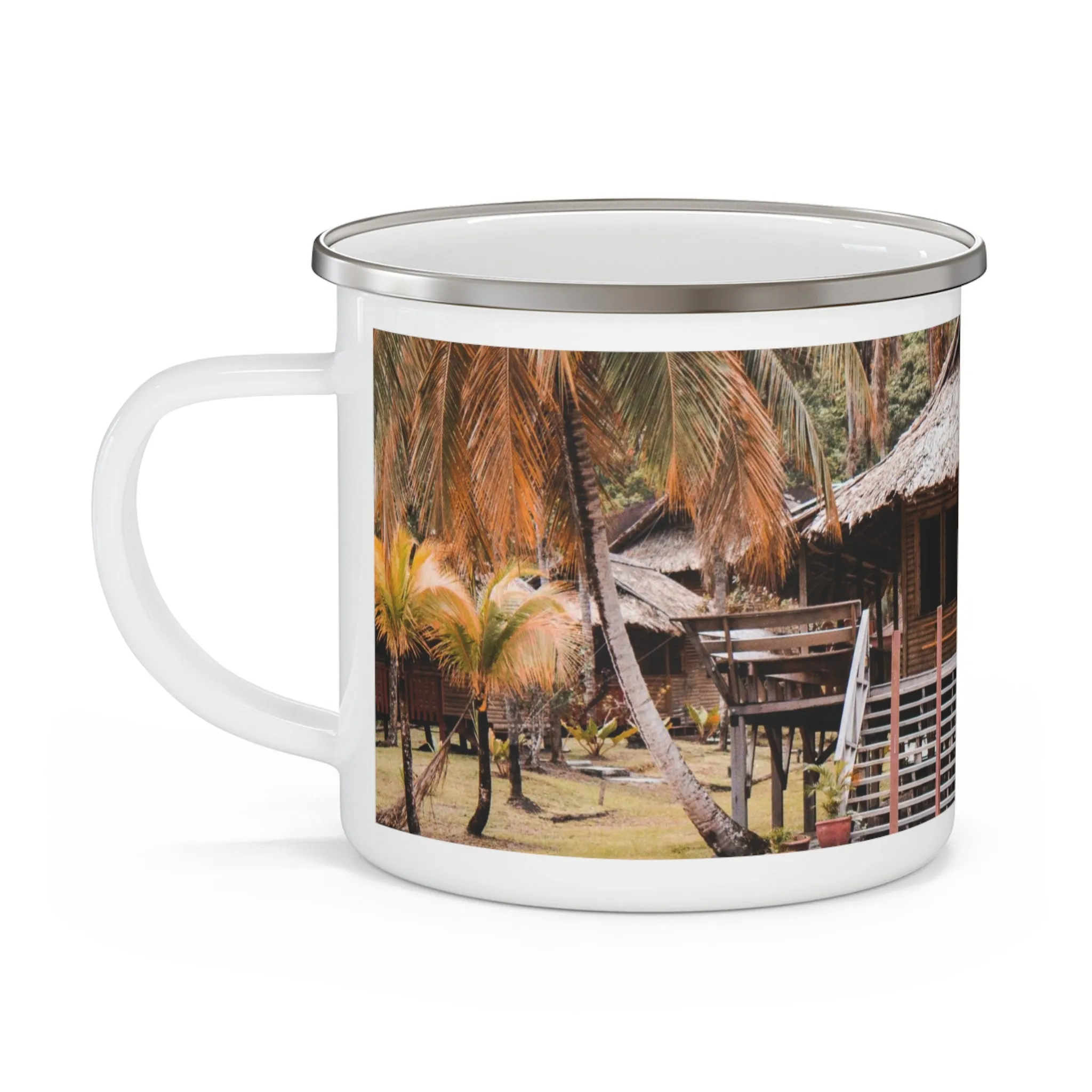 Nature Resort, Guyana, White Enamel Camp Mug – Durable, 12oz, Gift, Tropical, Souvenir, Travel, Keepsake