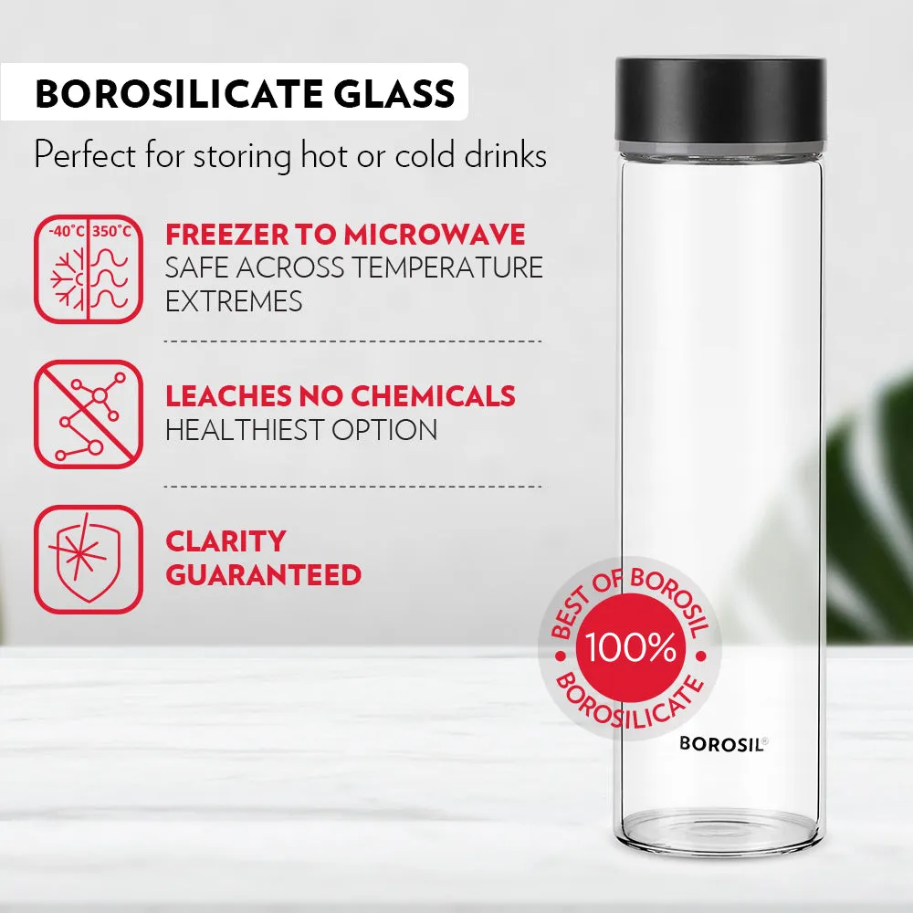 Neo Borosilicate Glass Bottle - Black Lid