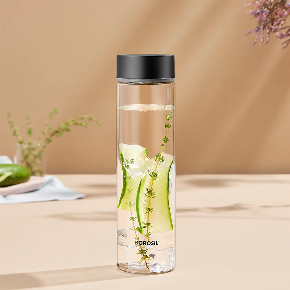 Neo Borosilicate Glass Bottle - Black Lid