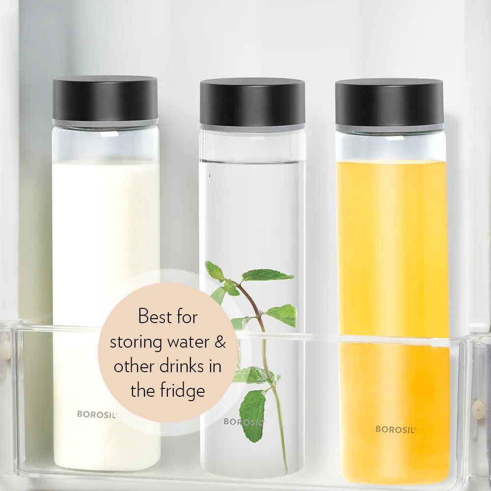 Neo Borosilicate Glass Bottle - Black Lid