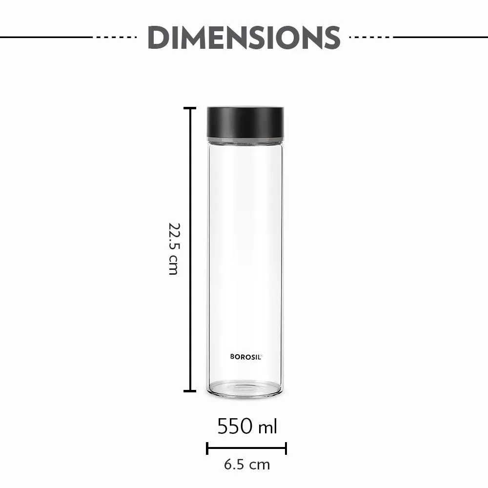 Neo Borosilicate Glass Bottle - Black Lid