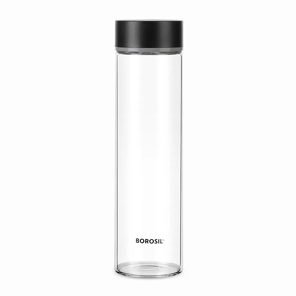 Neo Borosilicate Glass Bottle - Black Lid