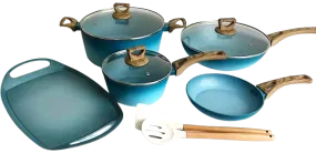 NEWARE bigger TURQUOISE Terracotta 10 Piece Cooking Set with GRIDDLE / Batería mas GRANDE de 10 piezas de TURQUESA Terracotta con COMAL