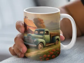 Old Barn Flowers and Blue Truck Mug, Coffee Mug, Mom Mug, Gift for Mom, Farmhouse Design, Farmhouse Mug, Country Mug