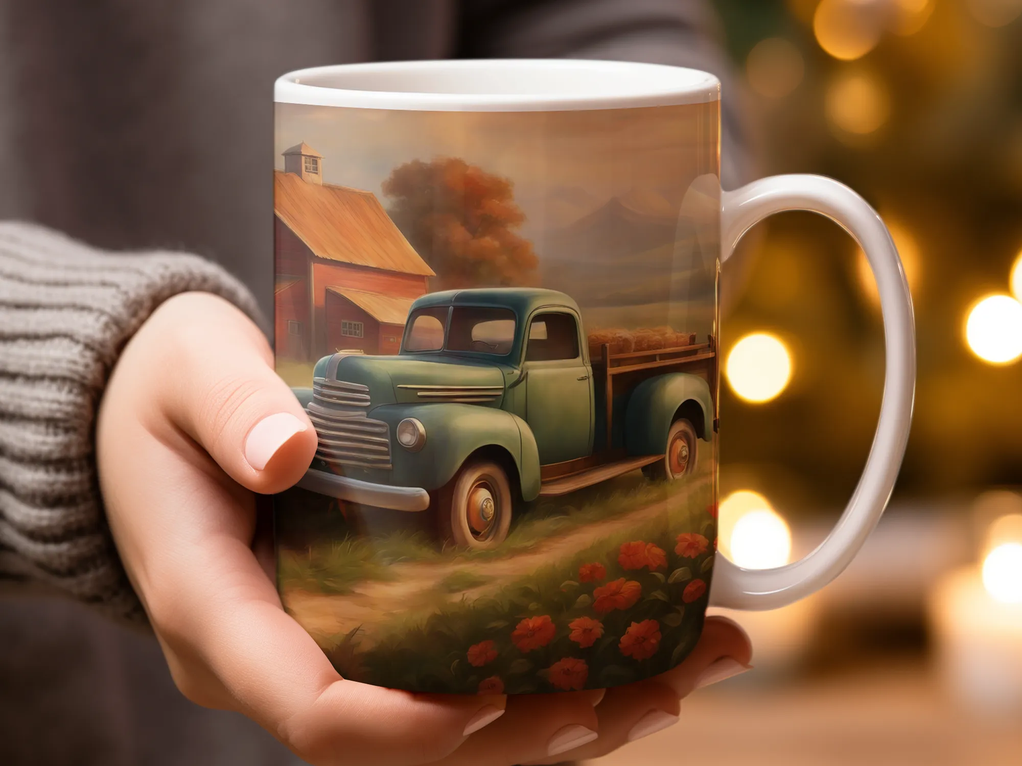 Old Barn Flowers and Blue Truck Mug, Coffee Mug, Mom Mug, Gift for Mom, Farmhouse Design, Farmhouse Mug, Country Mug