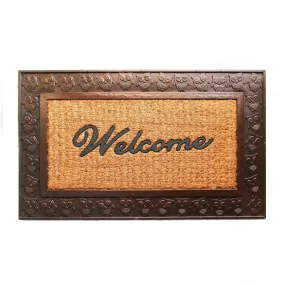 OnlyMat Brown Coco Rubber Welcome Entrance Door Mat with Owl Design Border