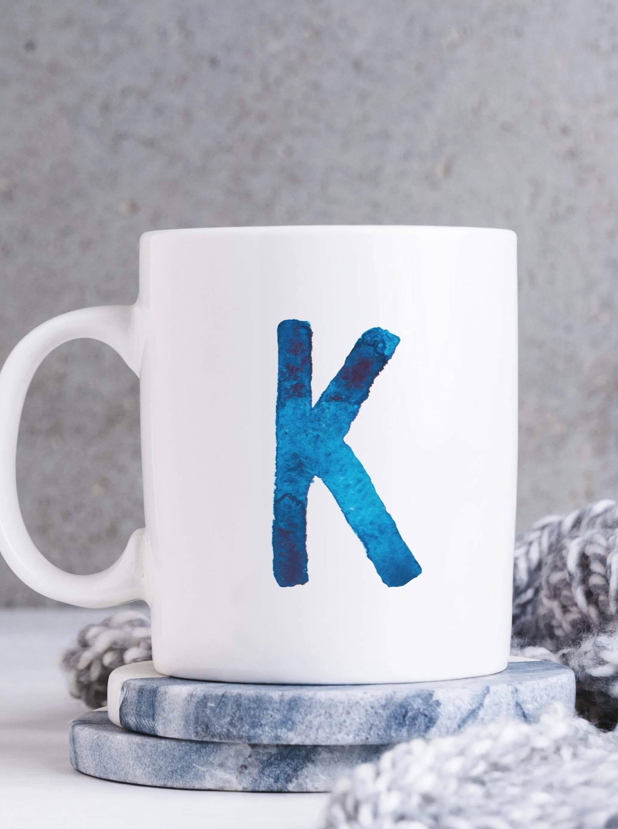 Personalized Blue Initial Letter Coffee Mug