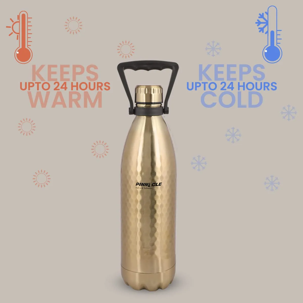 Pinnacle Pelican Stainless Steel Water Bottle | Insulated Steel Water Bottle 1 Litre |BPA Free| 24hrs Cold & Hot Water Bottle | Water Bottle for Kids & Adults | School, Office & Gym water bottle | Gold