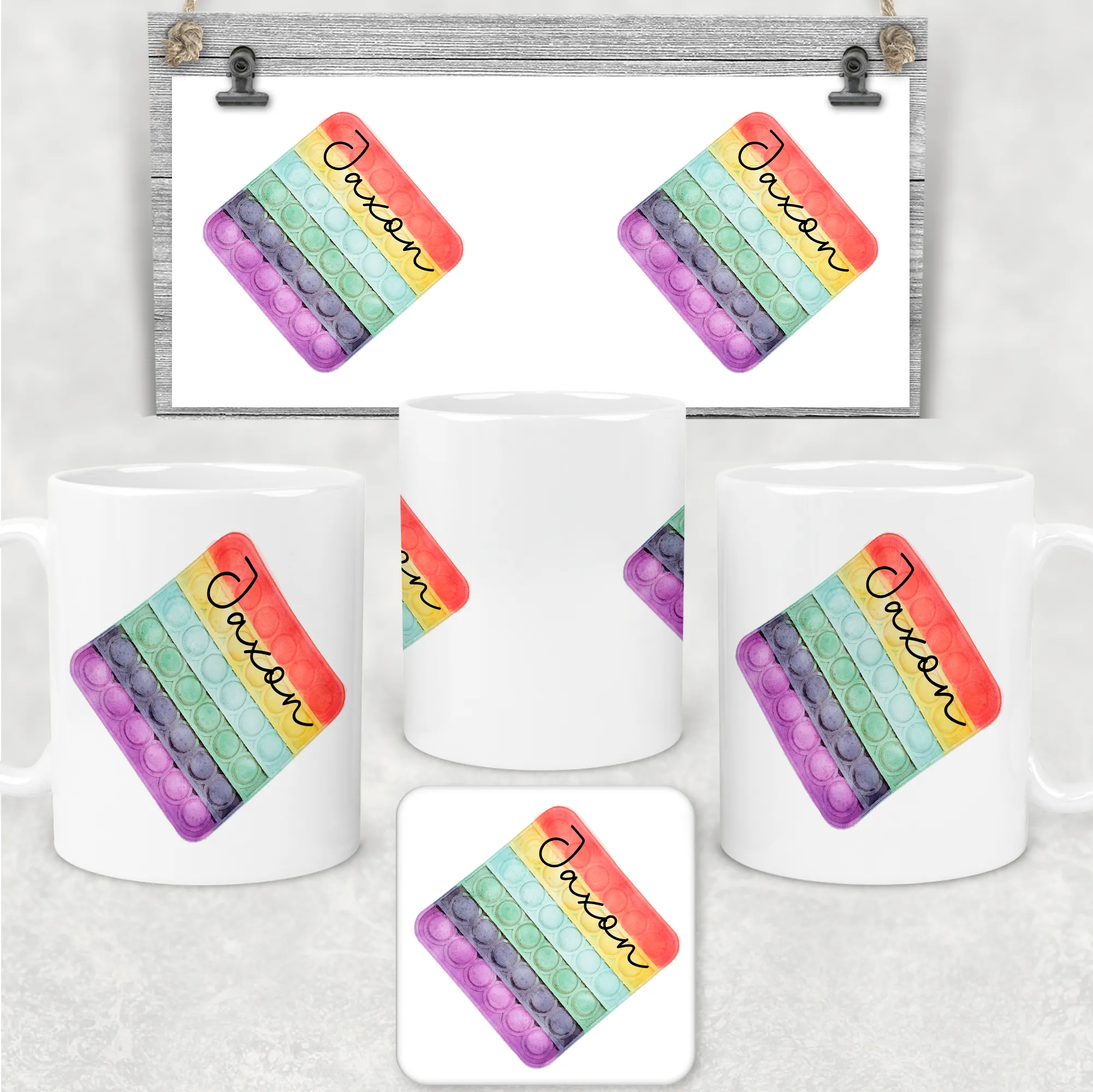 Pop It Fidget Personalised Mug and Coaster Set