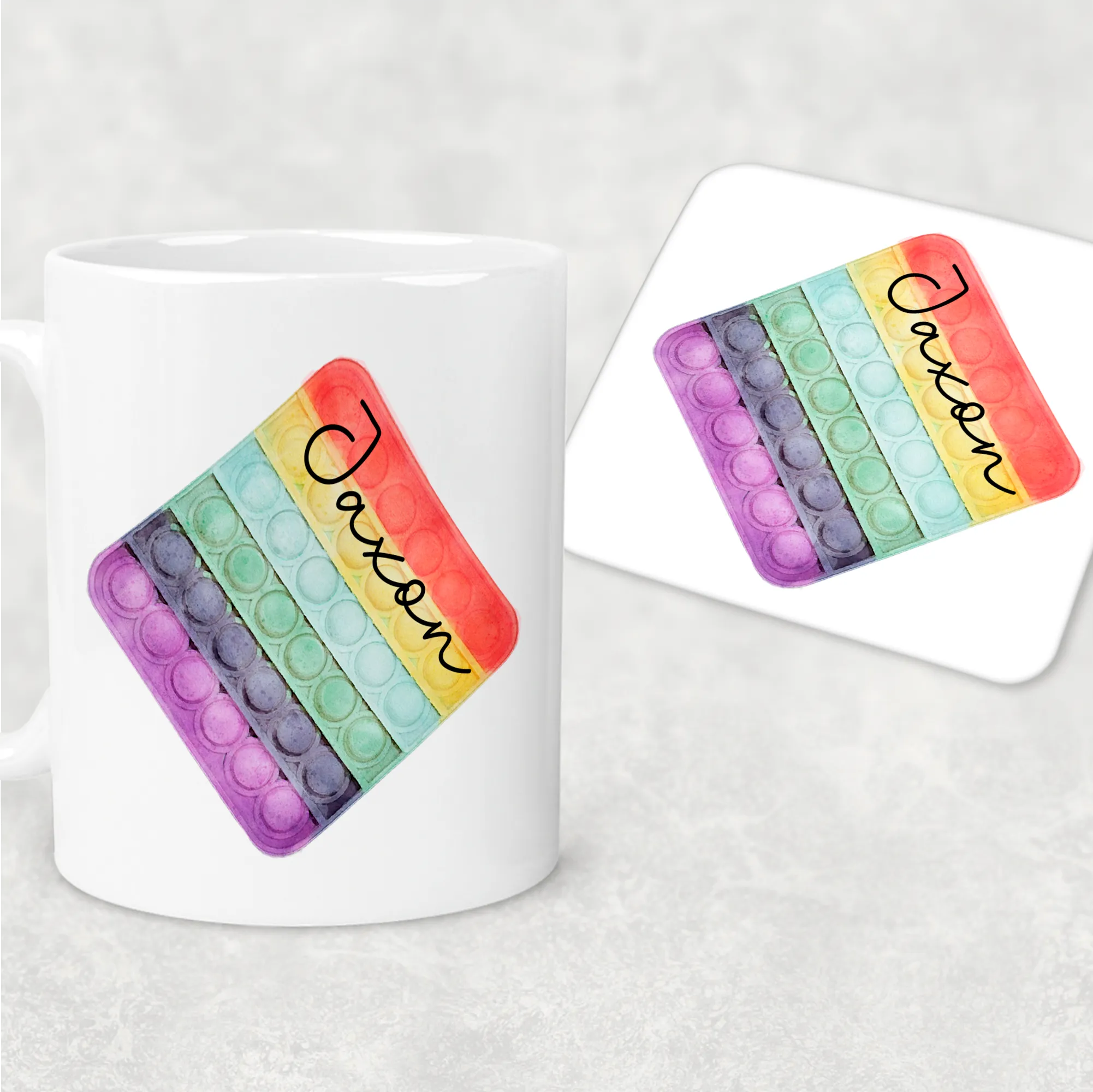 Pop It Fidget Personalised Mug and Coaster Set