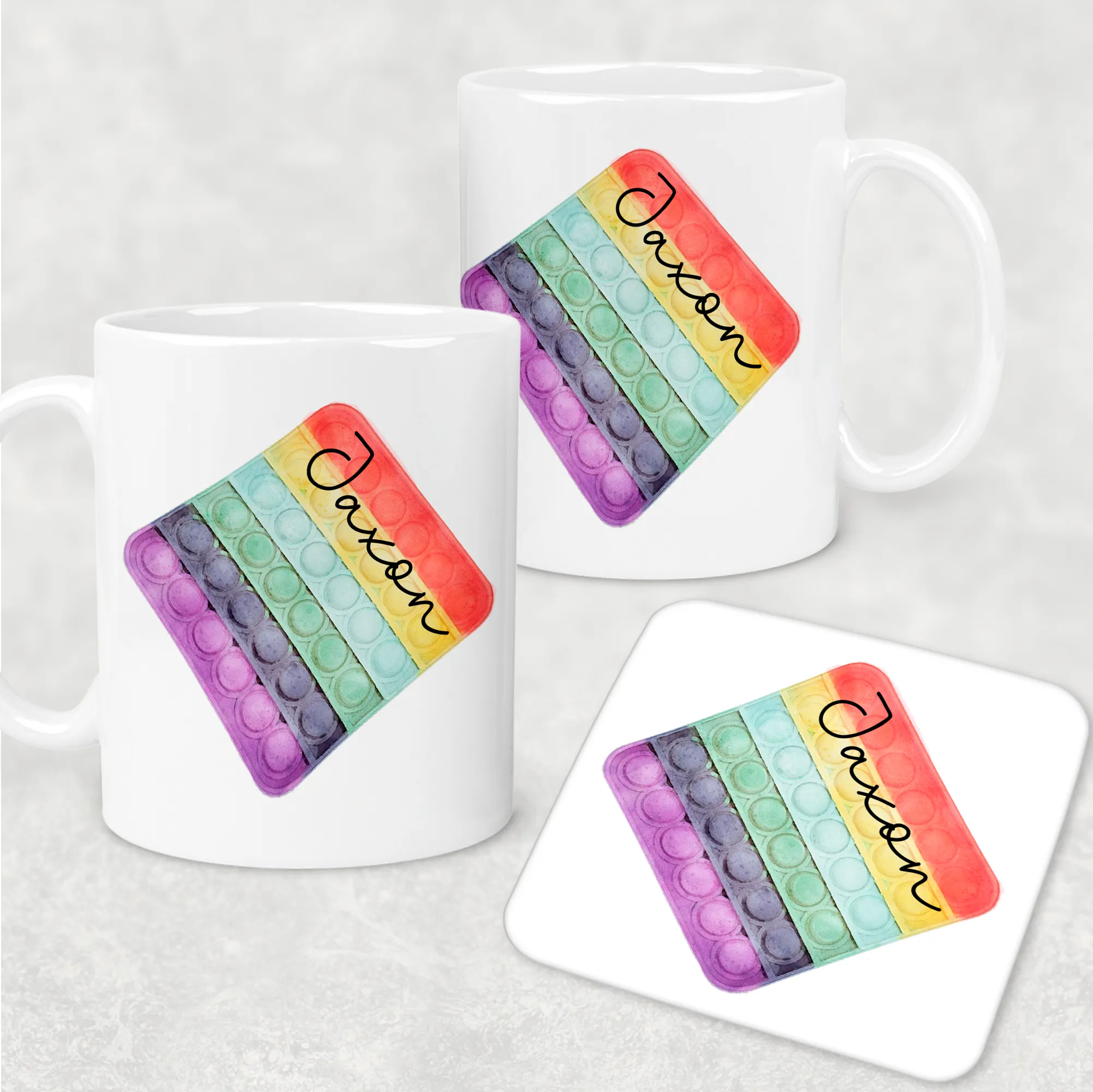 Pop It Fidget Personalised Mug and Coaster Set