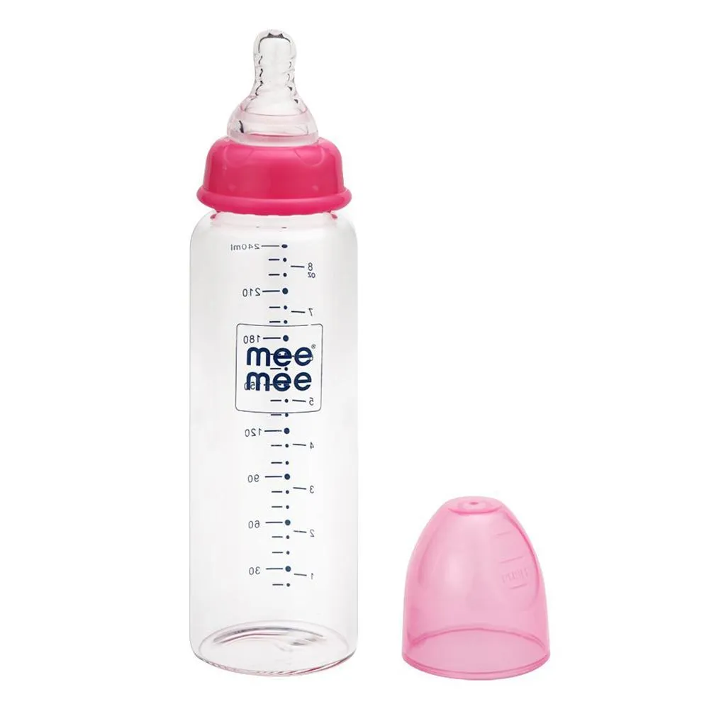 Premium Glass Feeding Bottle for New Born Baby 240 ML Pink