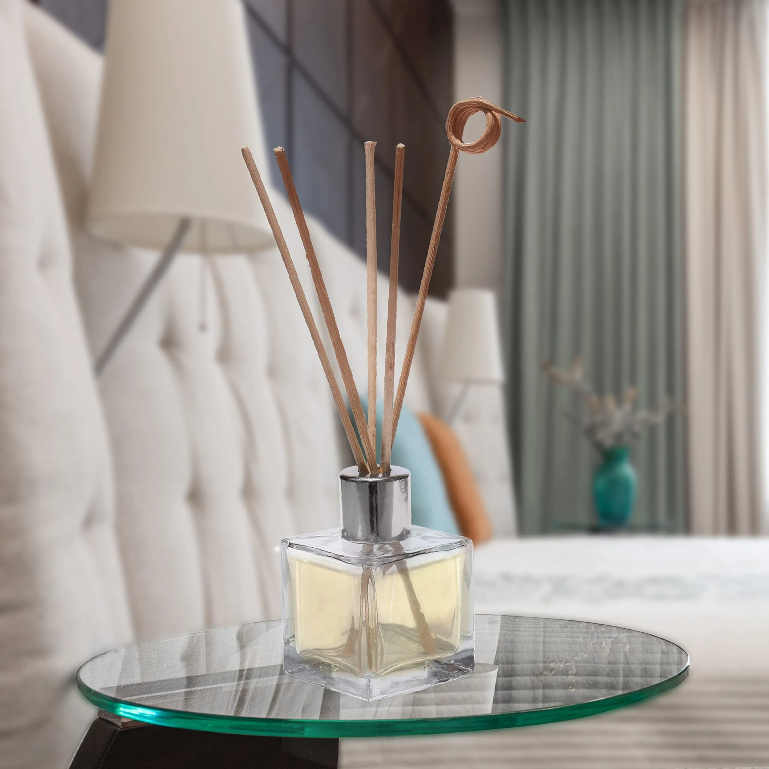 Pure Source India Glass Decorative Reed Diffuser Bottle/Glass Vase, 30 ML Squire Coming with 6 Pcs Sticks