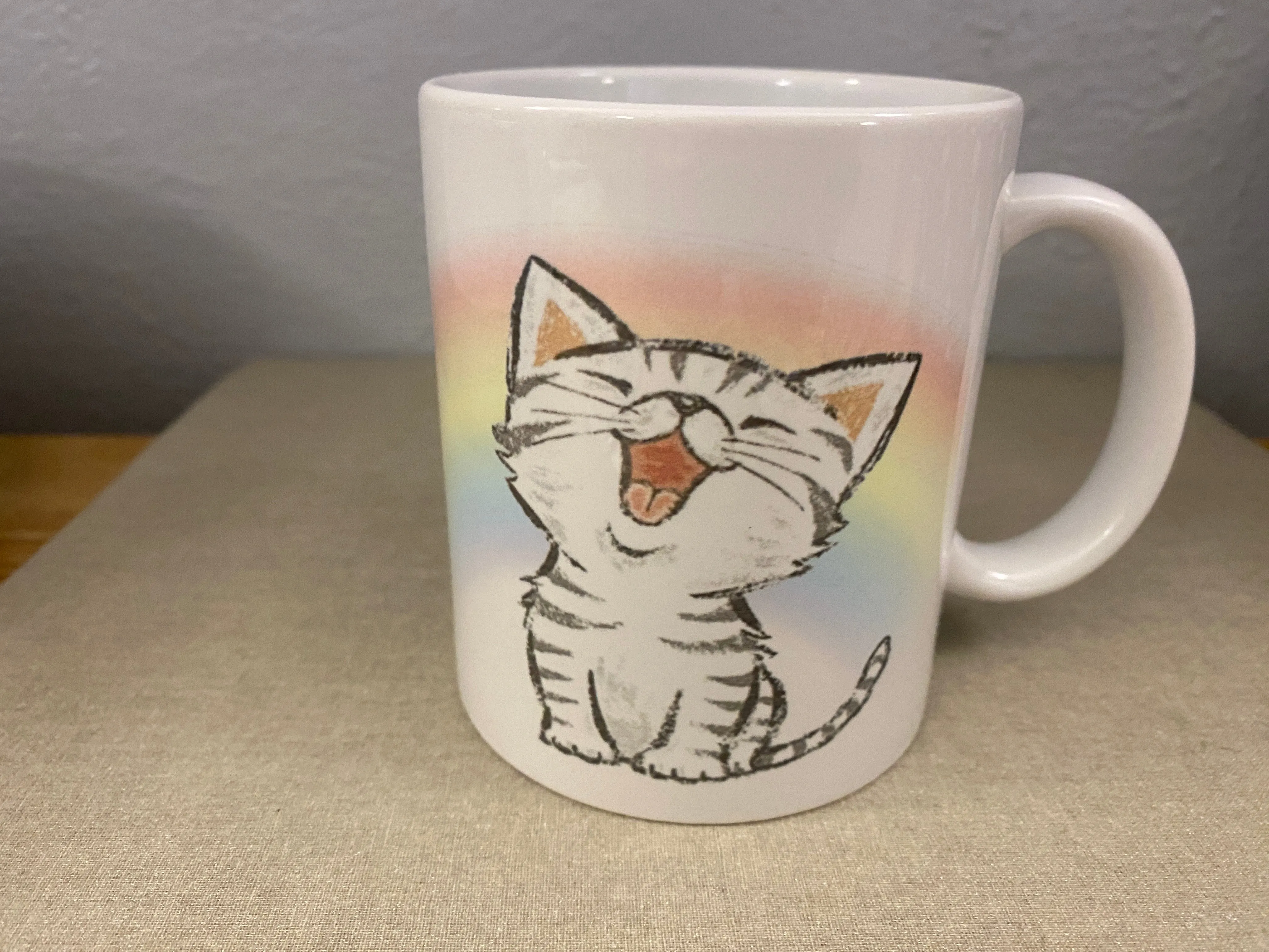 Rainbow Singing Cat mug, custom coffee mug, Cat Mug, coffee lovers mug, Grey Tabby Mug, custom mug, Tabby Cat Mug