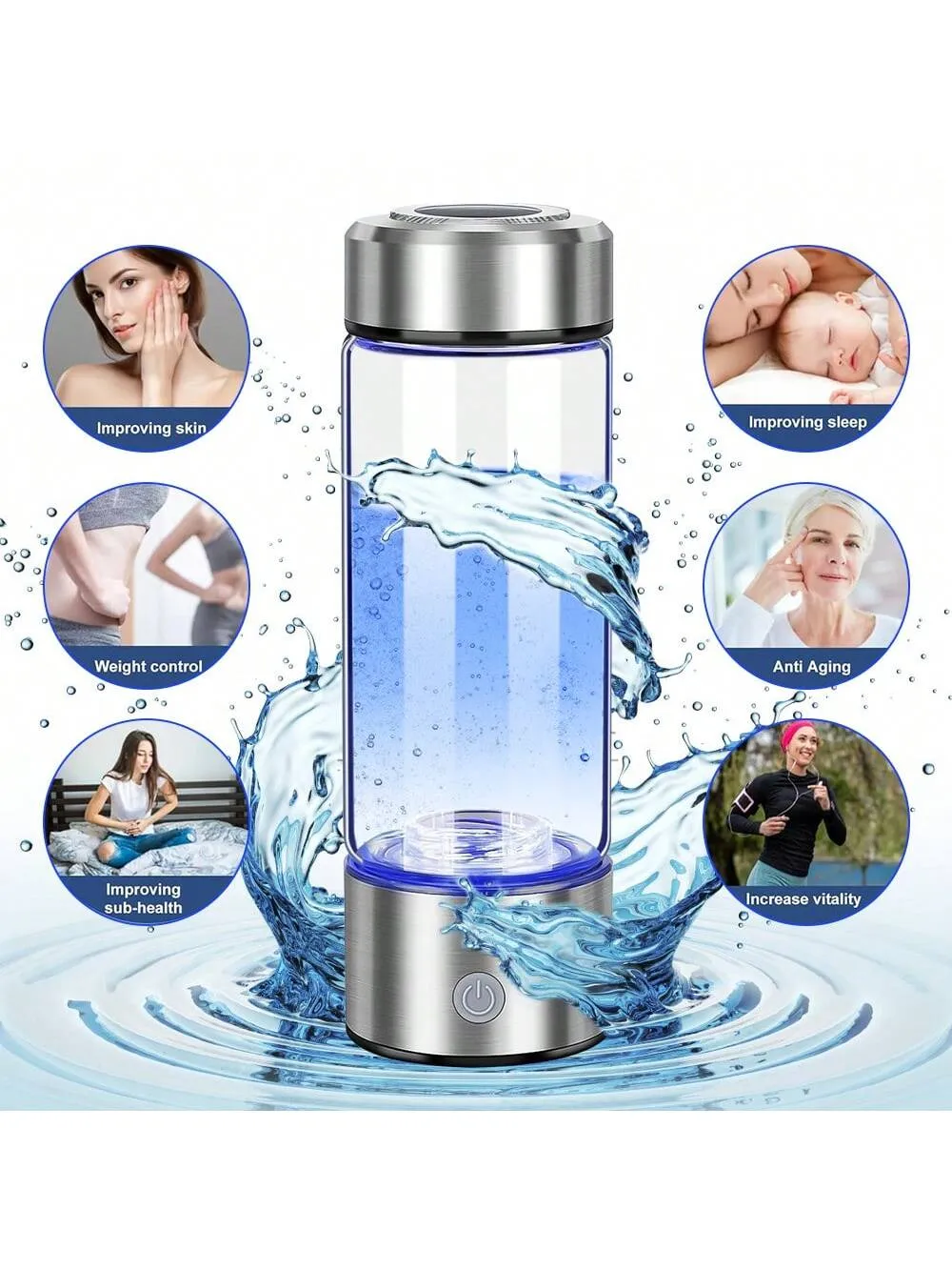 Rechargeable Portable Hydrogen Water Bottle, Hydrogen Water Bottle Generator For Travel, Home, Office Use