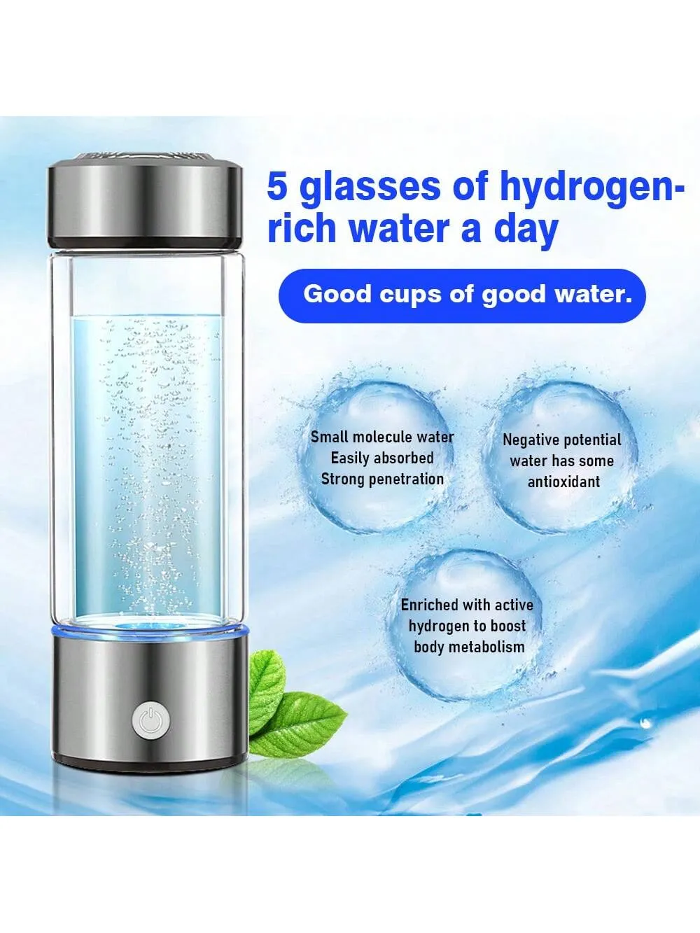 Rechargeable Portable Hydrogen Water Bottle, Hydrogen Water Bottle Generator For Travel, Home, Office Use