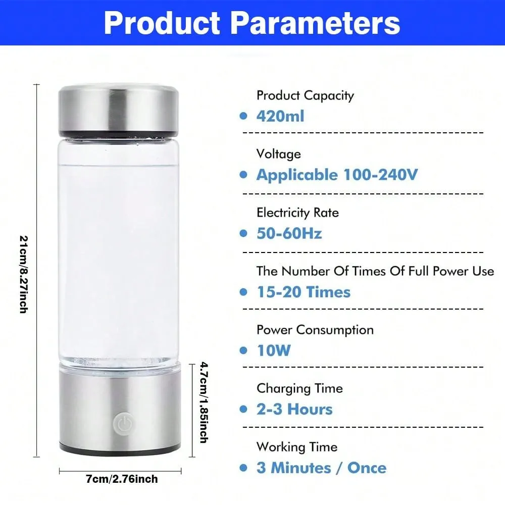 Rechargeable Portable Hydrogen Water Bottle, Hydrogen Water Bottle Generator For Travel, Home, Office Use