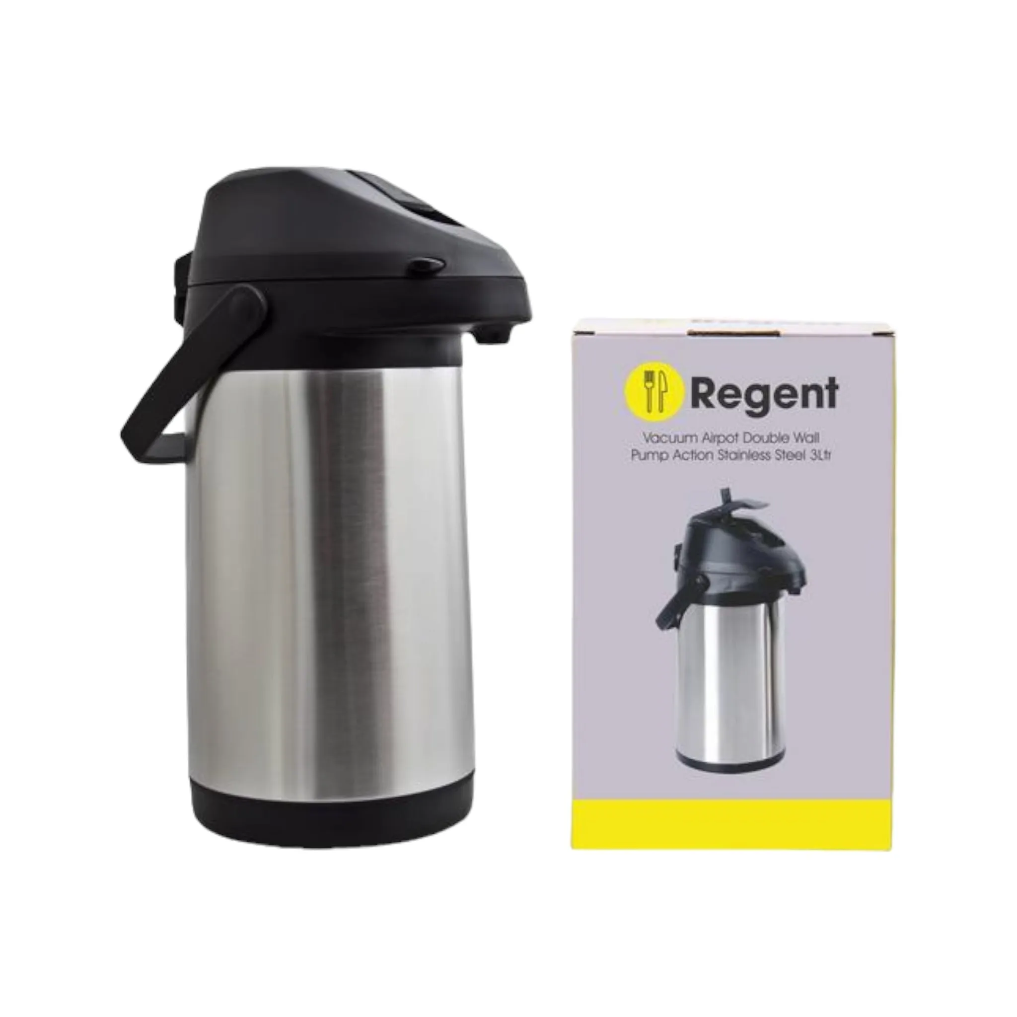 Regent Vacuum Flask Airpot 3L Double Wall Pump Stainless Steel 12051