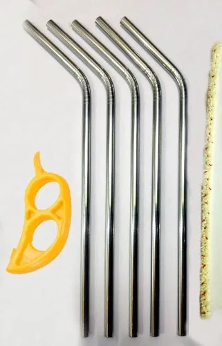 Reusable Straws - Stainless Steel Drinking - Set of 5   Cleaner   FREE Citrus Peeler! - Eco Friendly, SAFE, NON-TOXIC non-plastic