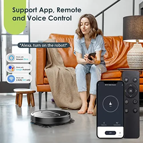 Robot Vacuum and Mop Combo, 3 in 1 Mopping Robotic Vacuum Cleaner with Schedule, App/2.4Ghz Wi-Fi/Alexa, 1600Pa Max Suction, Self-Charging, Slim, Ideal for Hard Floor, Pet Hair, Carpet