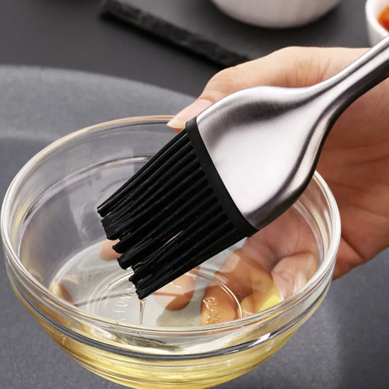 Silicon oil brush with stainless steel handle BBQ Kitchen Oil Brush for Cooking