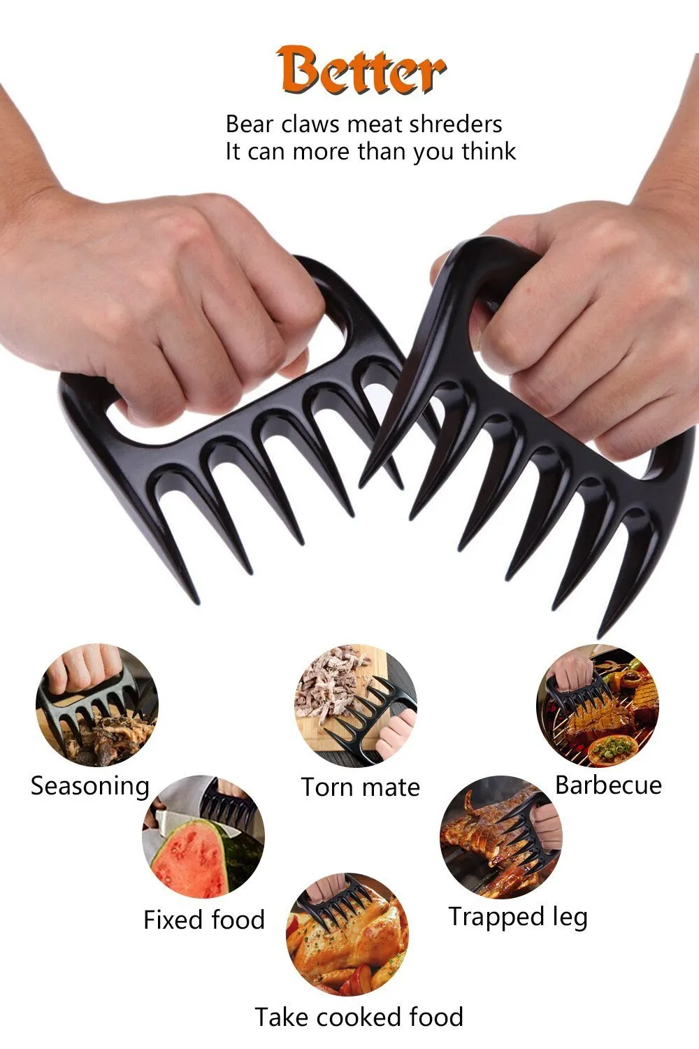 Silicone BBQ /Cooking Gloves -Meat Shredder Claws -Kitchen Tongs -Silicone Brush Set , Silicone Heat Resistant Grilling BBQ, Oven, Grill, Baking, Cooking / Oven Gloves and Barbecue Claws (Black Set)