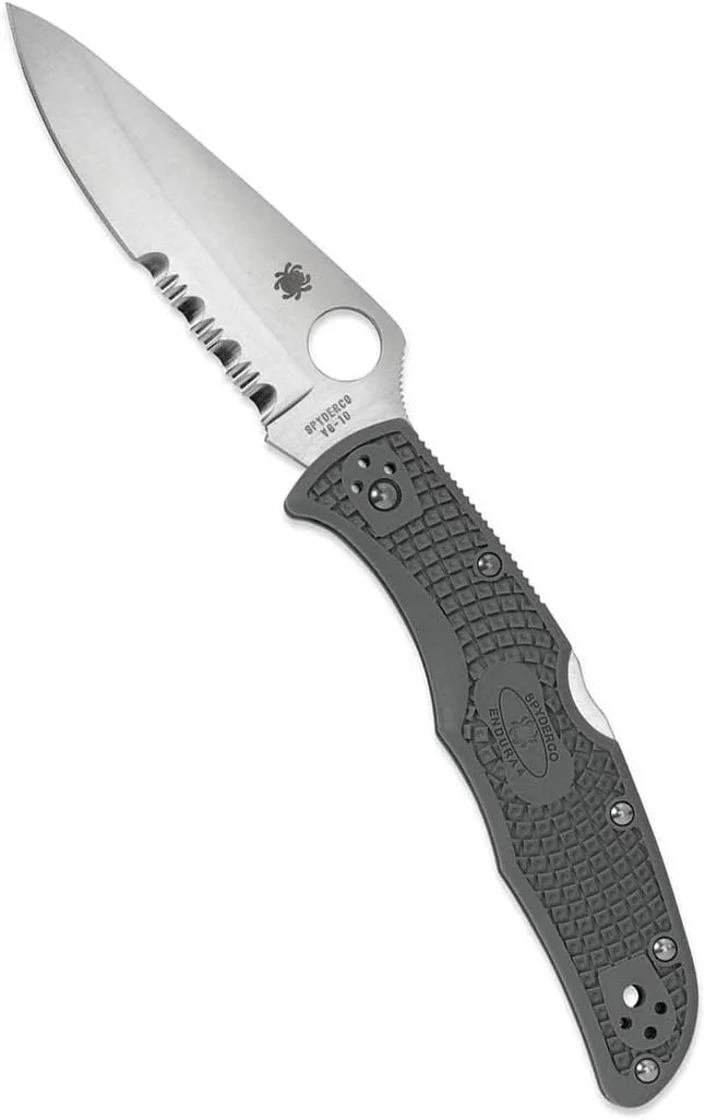 Spyderco, Endura 4 Lightweight Signature Knife with 3.80" VG-10 Steel Blade and Foliage Green FRN Handle - CombinationEdge - C10PSFG