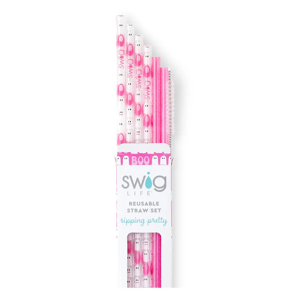 Swig Reusable Straw Set - Faboolous   Pink Glitter