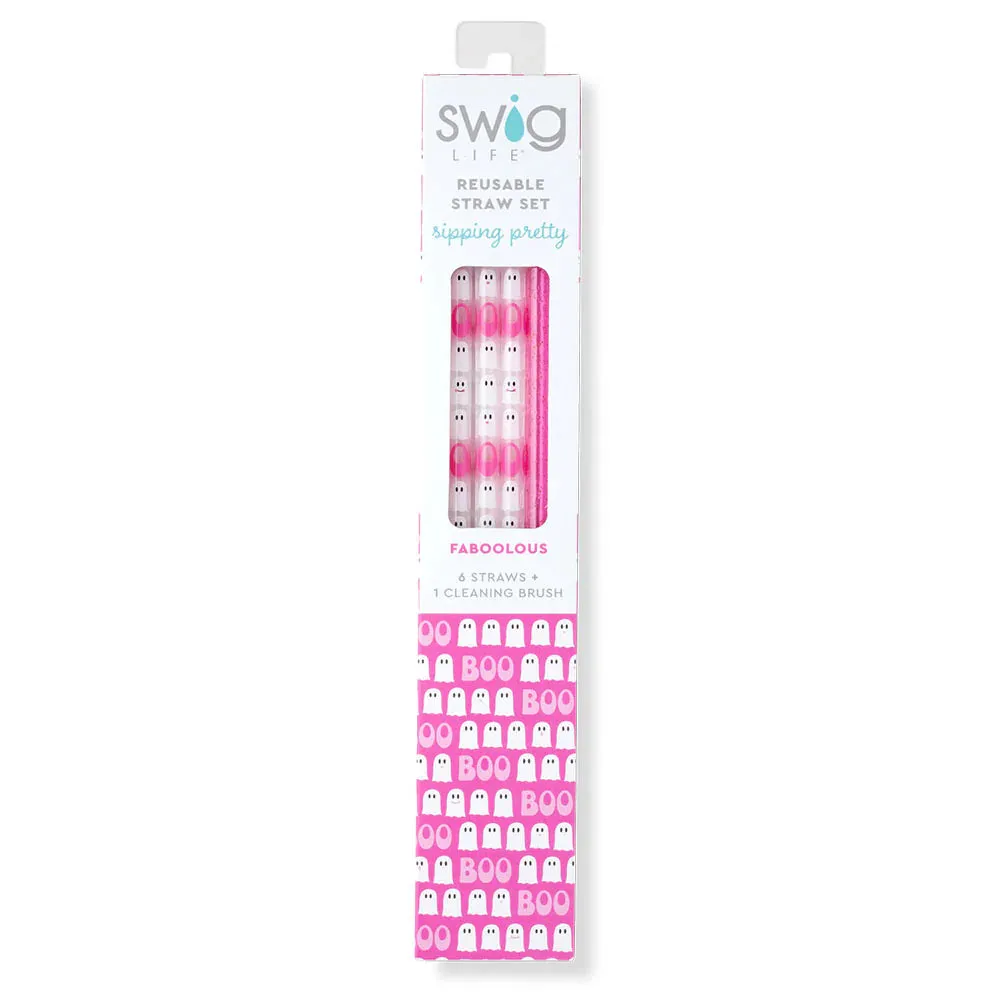 Swig Reusable Straw Set - Faboolous   Pink Glitter