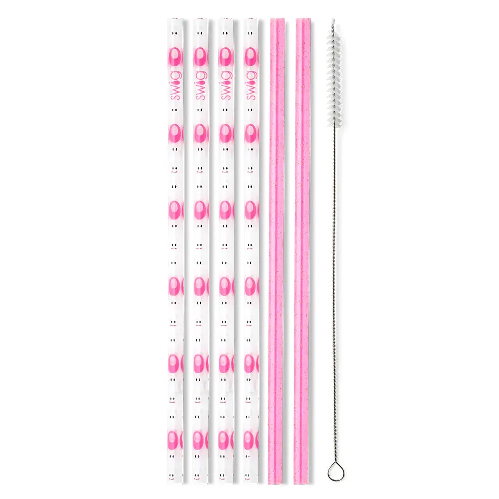 Swig Reusable Straw Set - Faboolous   Pink Glitter