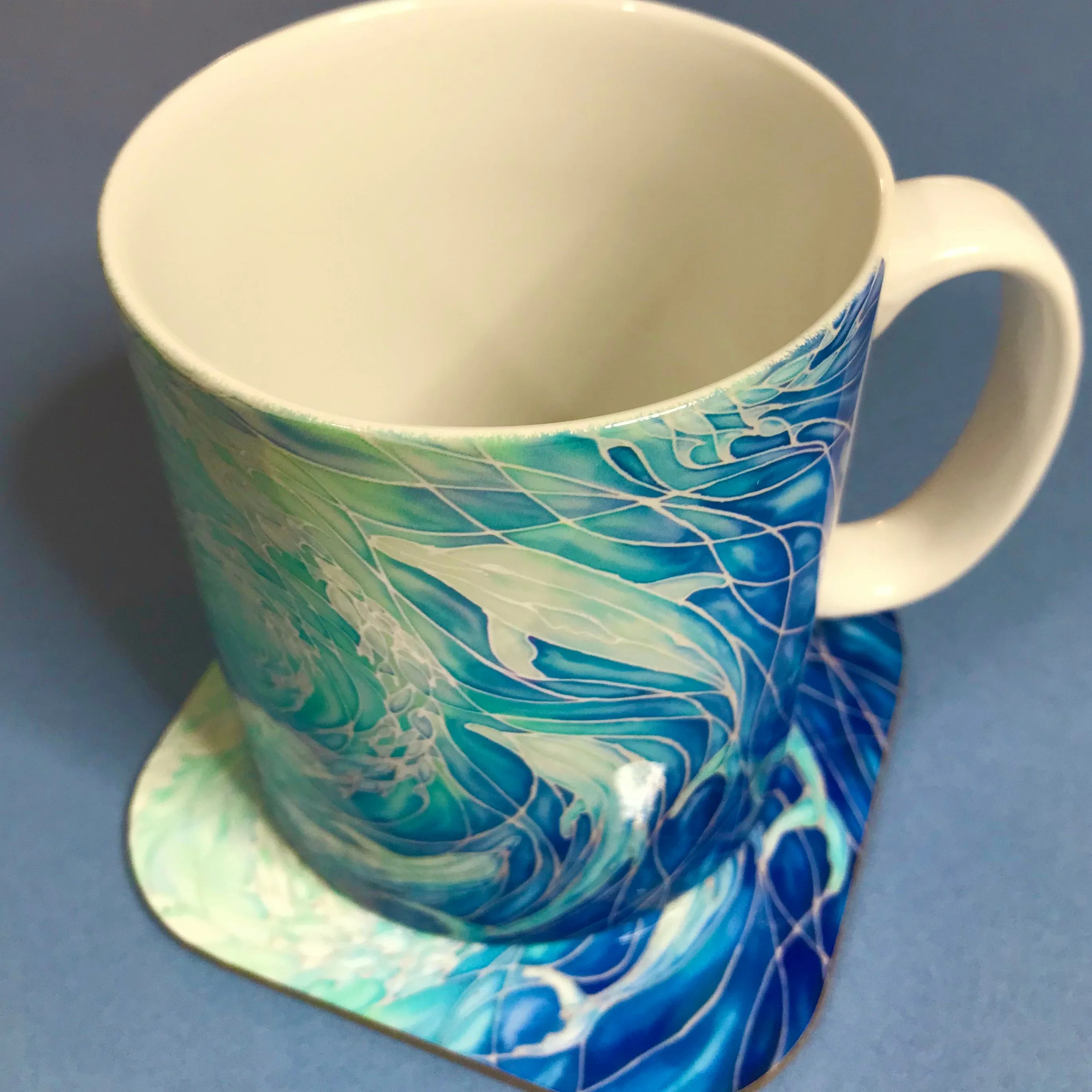 Swirling Dolphins Mug and Coaster - Blue Turquoise Mug Set - Mug Gift