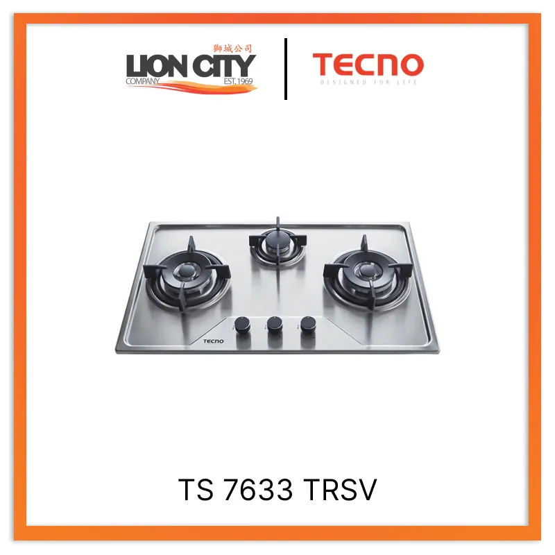 Tecno Uno TS 7633 TRSV Stainless Steel Gas Hob Stainless Steel 76cm, 3 Burner  (2x Big, 1x Medium)