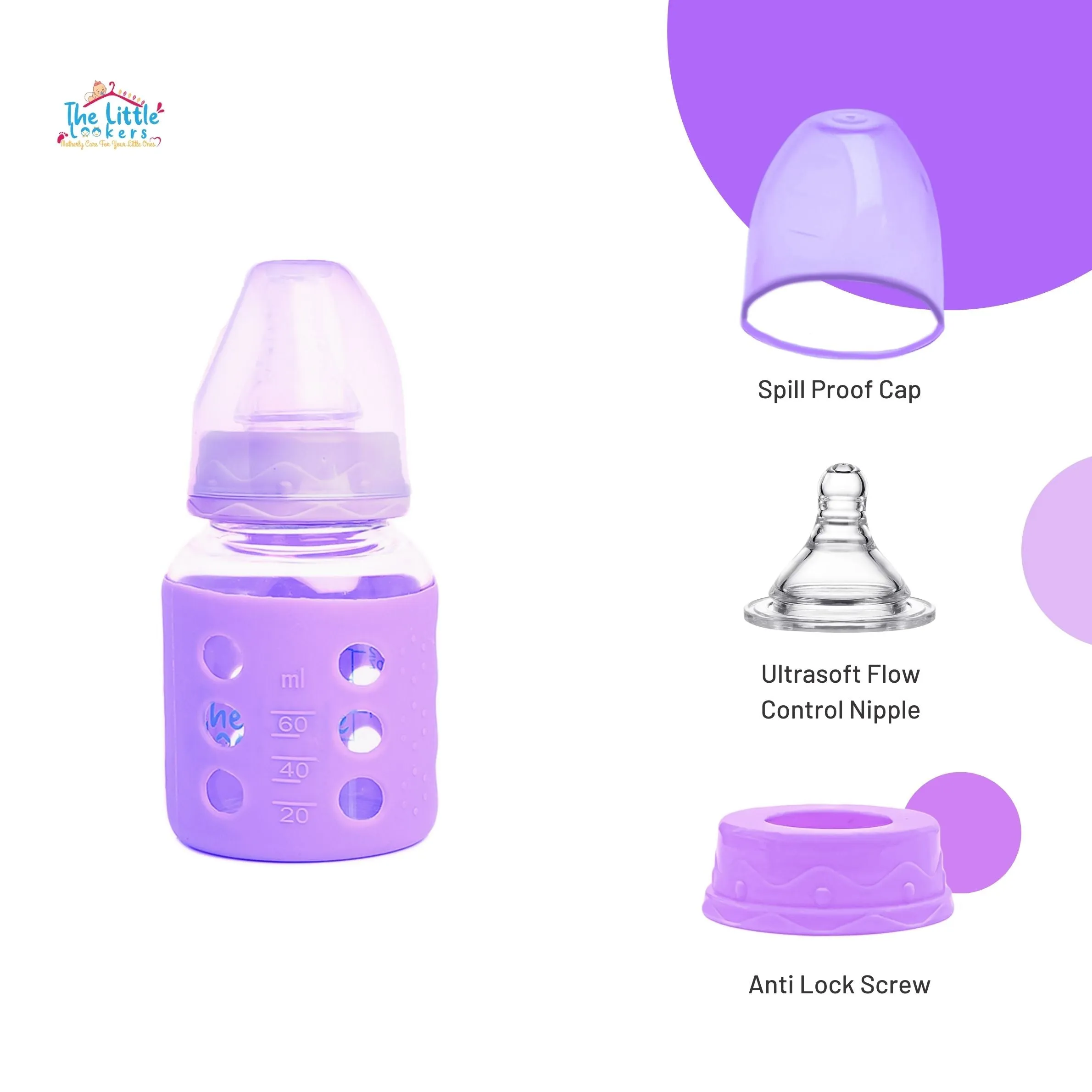 The Little Lookers High Borosilicate Glass Feeding Bottle for Baby/Feeder for Newborn |Super Soft Flow Control & Anti Colic Nipple for Infants/Toddlers(Pack of 2)