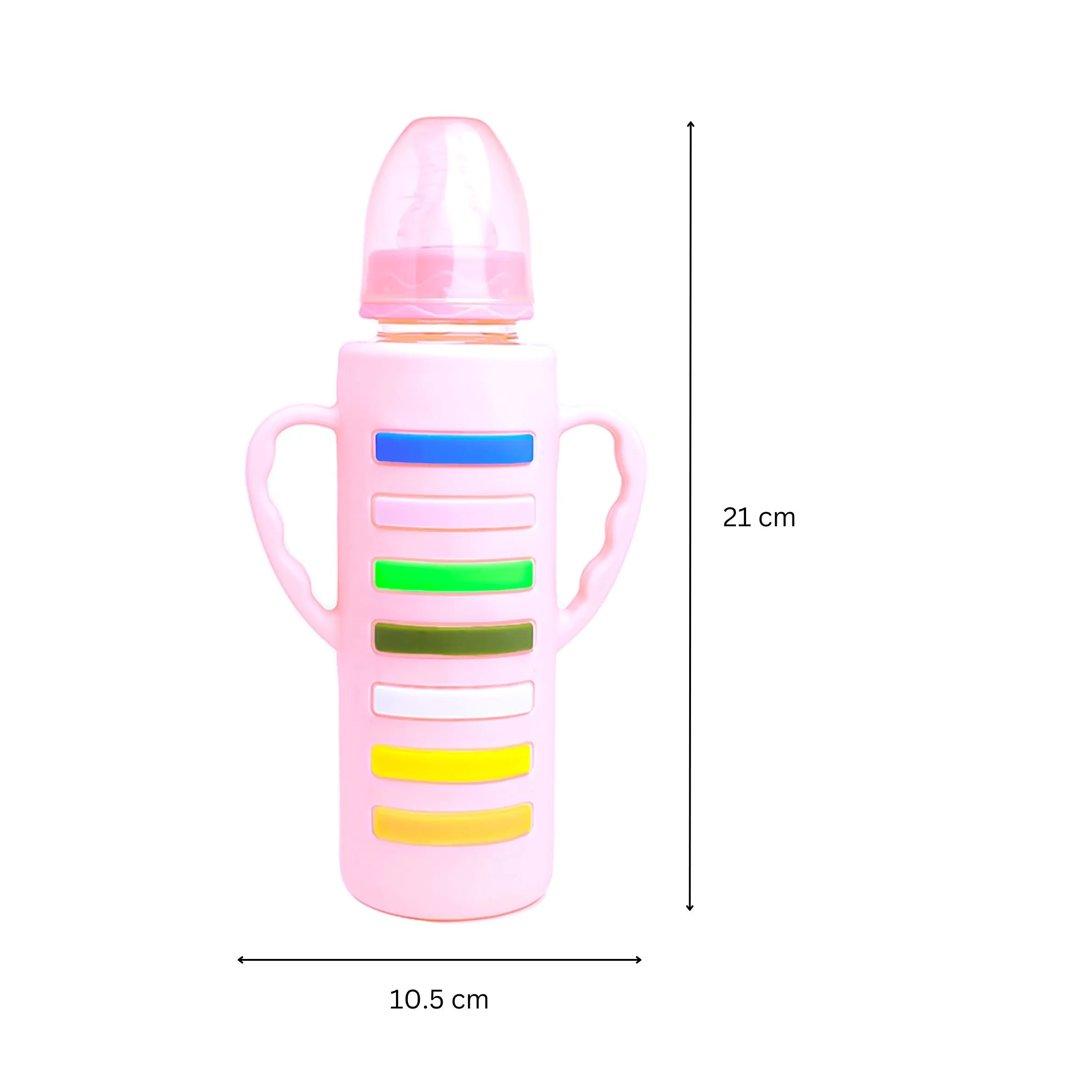 The Little Lookers High Borosilicate Glass Feeding Bottle with Handle Silicon Cover for Baby/Feeder for Newborn | Super Soft Flow Control & Anti Colic Nipple for Infants/Toddlers(Pack of 2)